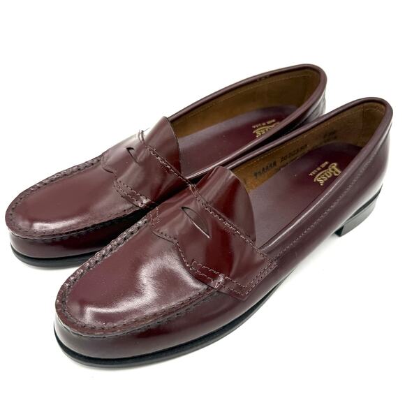 Bass Weejuns Women’s 9.5 AAAA Burgundy Leather Penny Loafers Made in USA - Picture 2 of 13